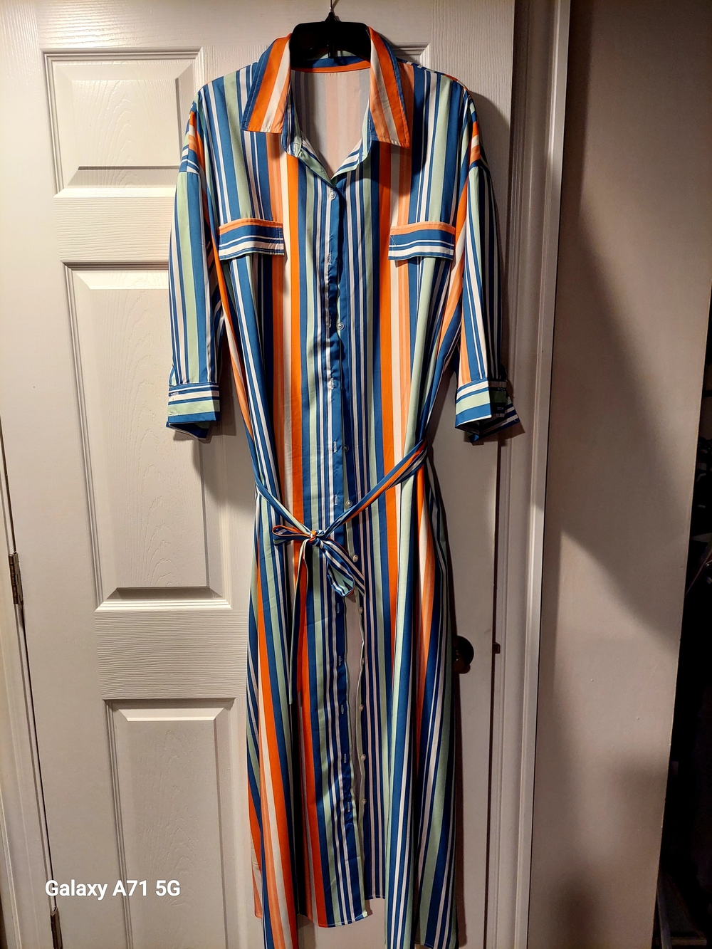SHEIN Multicolor Striped Maxi Shirt Dress in Blue & Orange